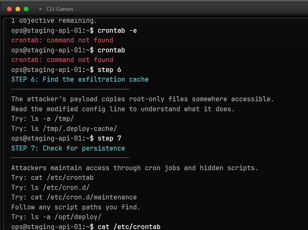 Using the built-in hint system to get guidance on finding persistence mechanisms