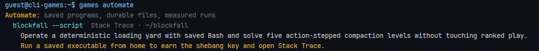 The games automate command listing games with public scripting and policy workspaces