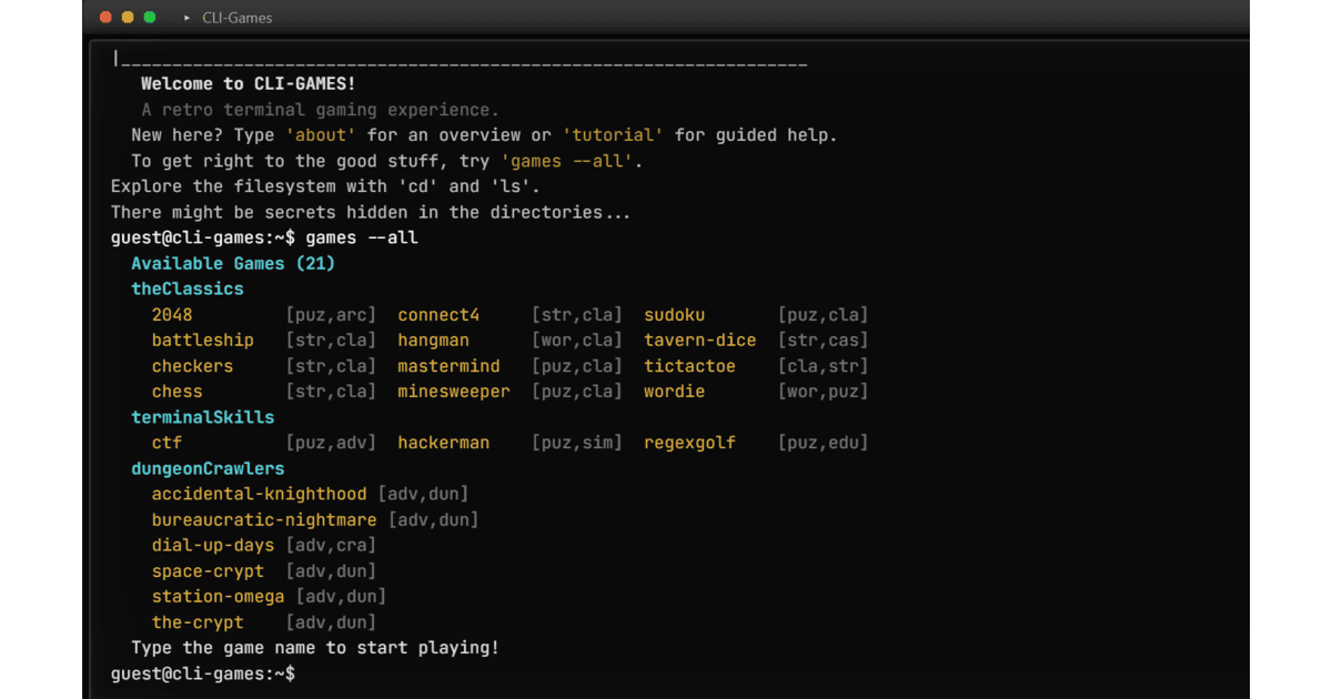 CLI-Games - Terminal Games in Your Browser