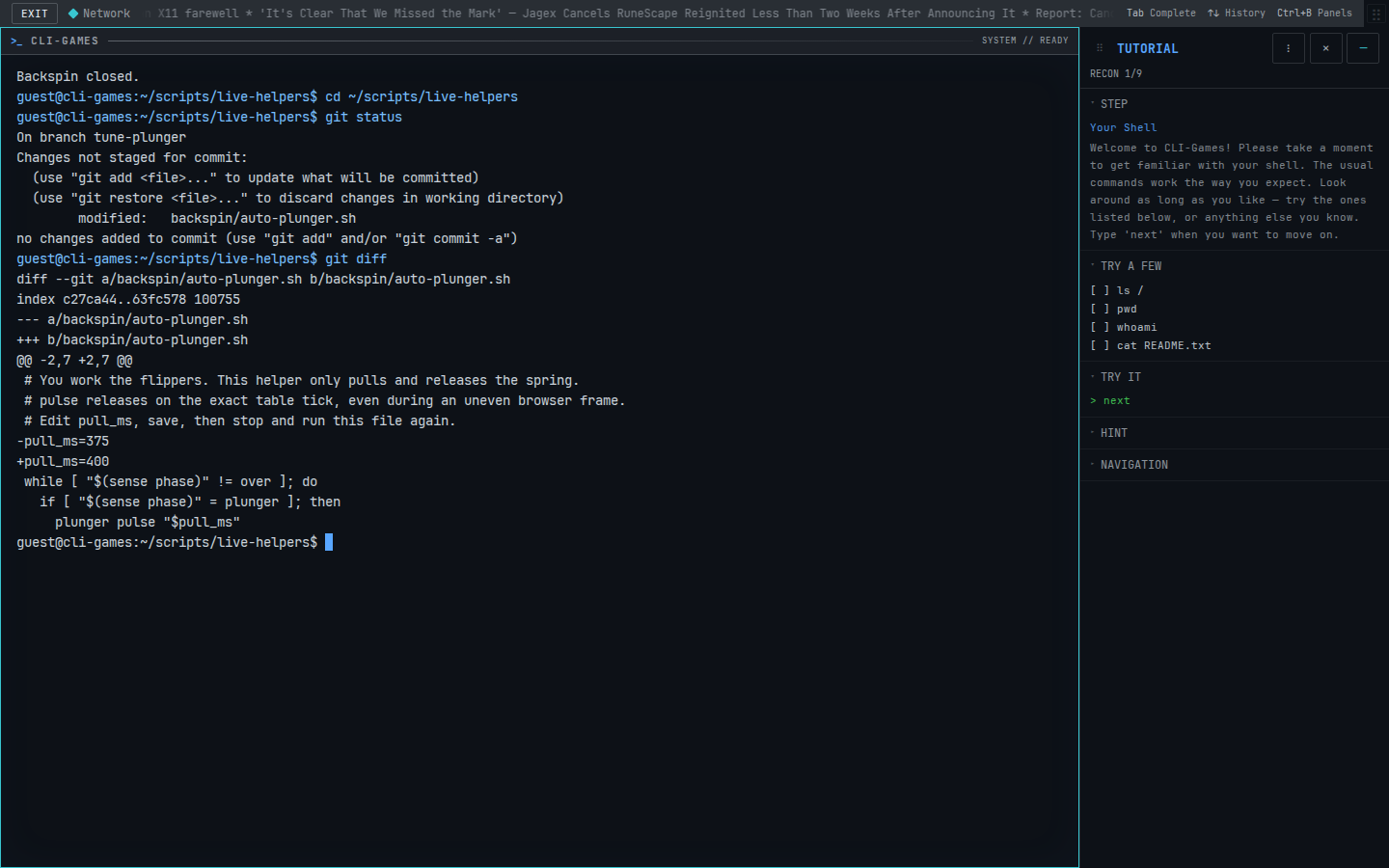 Git showing the plunger timing change from 375 to 400 milliseconds