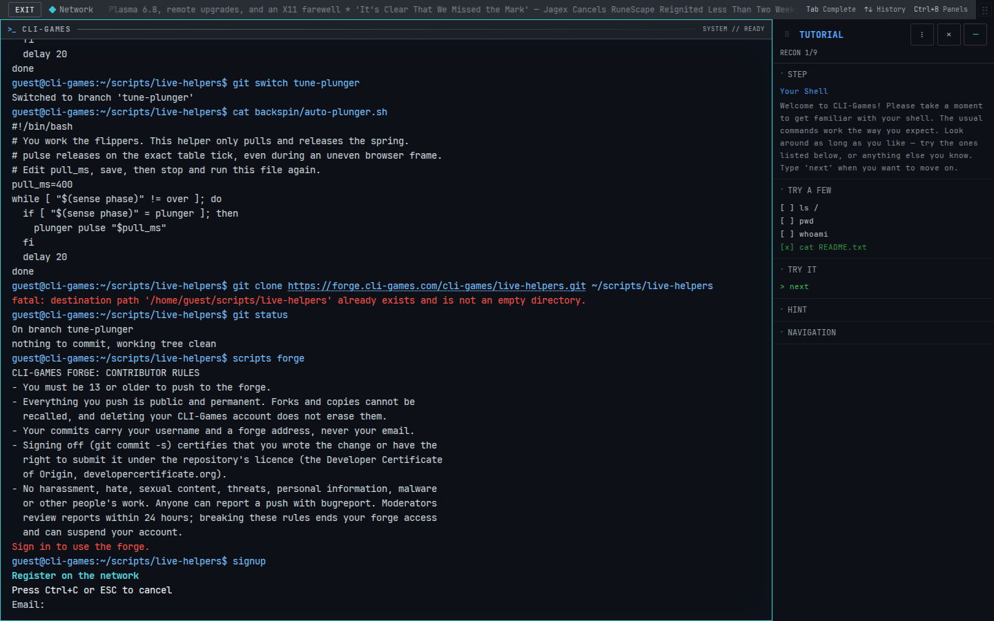 The guided account signup prompt in the terminal
