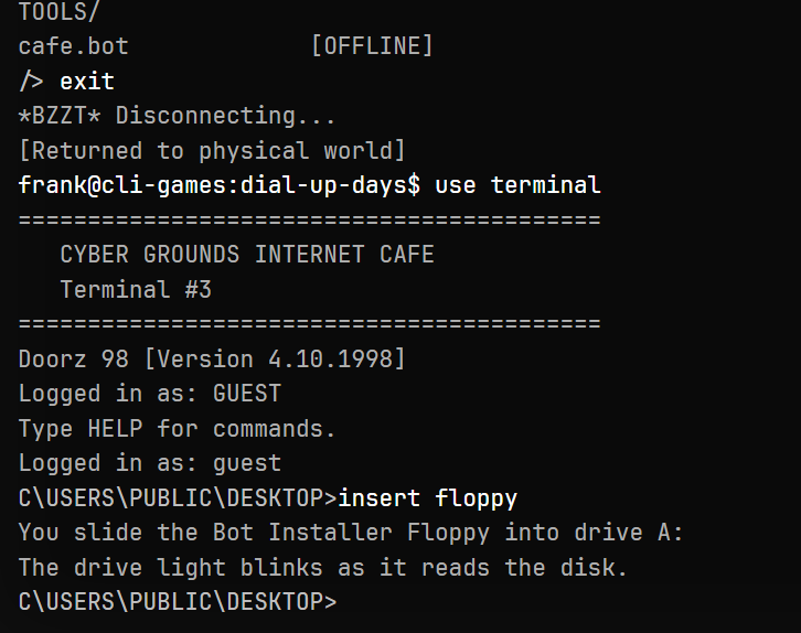 Doorz 98 terminal after inserting the Bot Installer Floppy