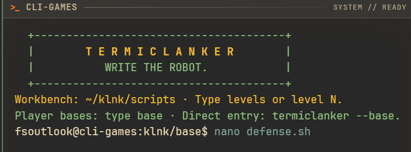 Opening the active defender script with nano defense.sh