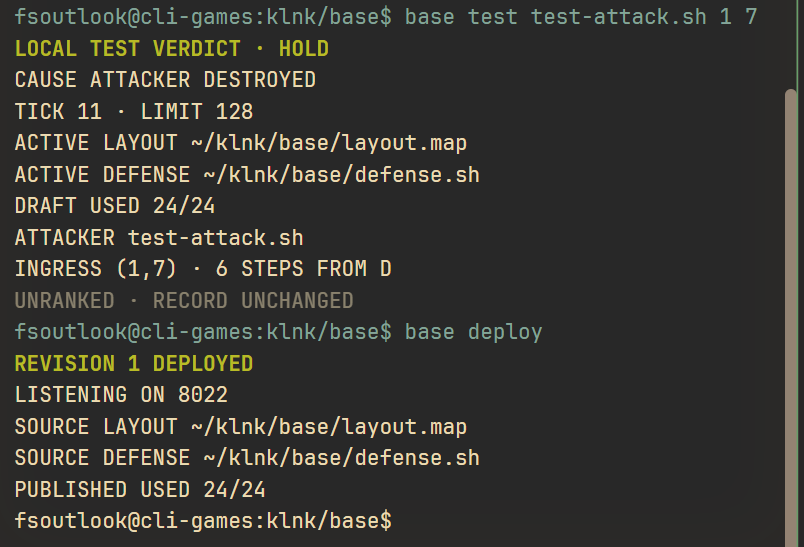 A local hold against test-attack.sh followed by deployment of base revision one